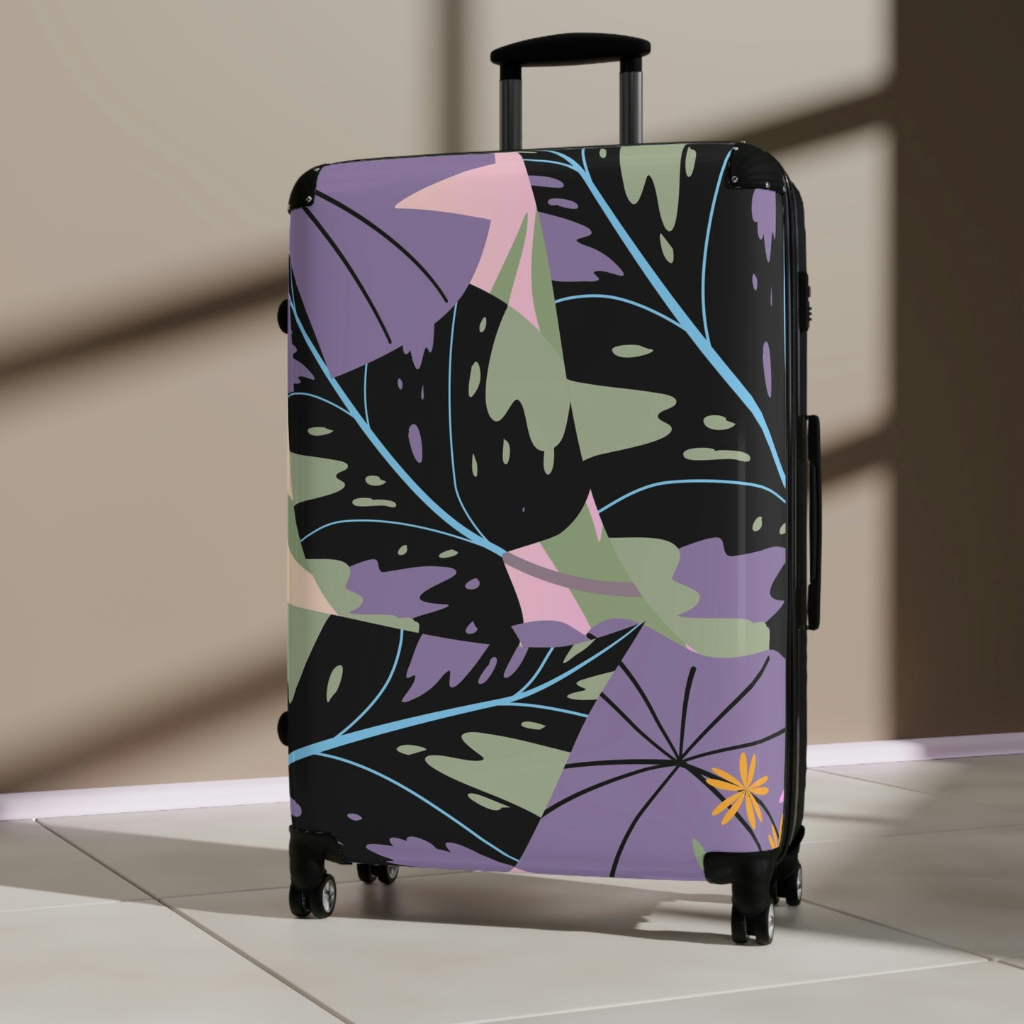 Lavender Jungle Collection Suitcase, Custom Designed Tropical Art Suitcase