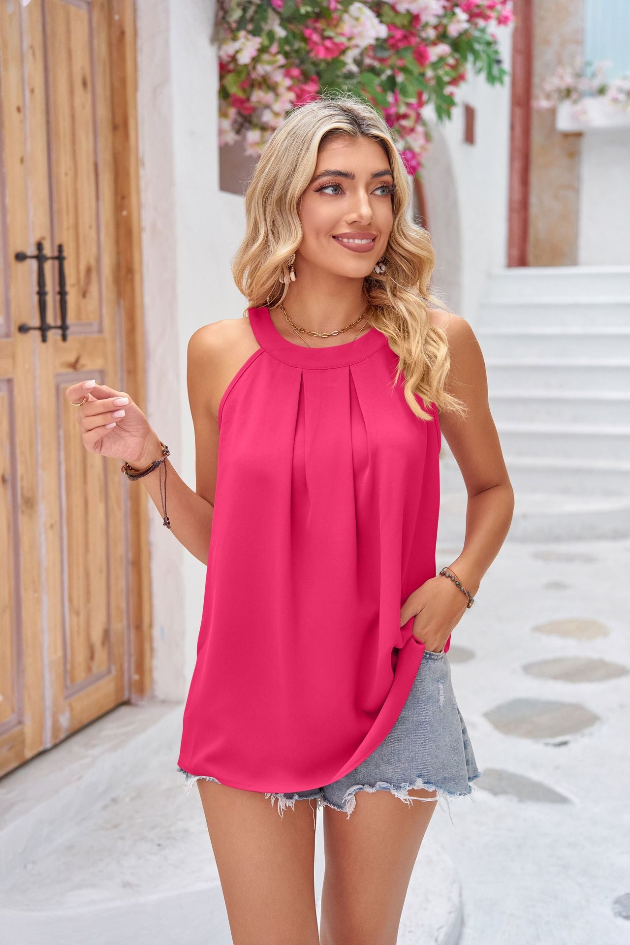 Grecian Neck Sleeveless Resort Top