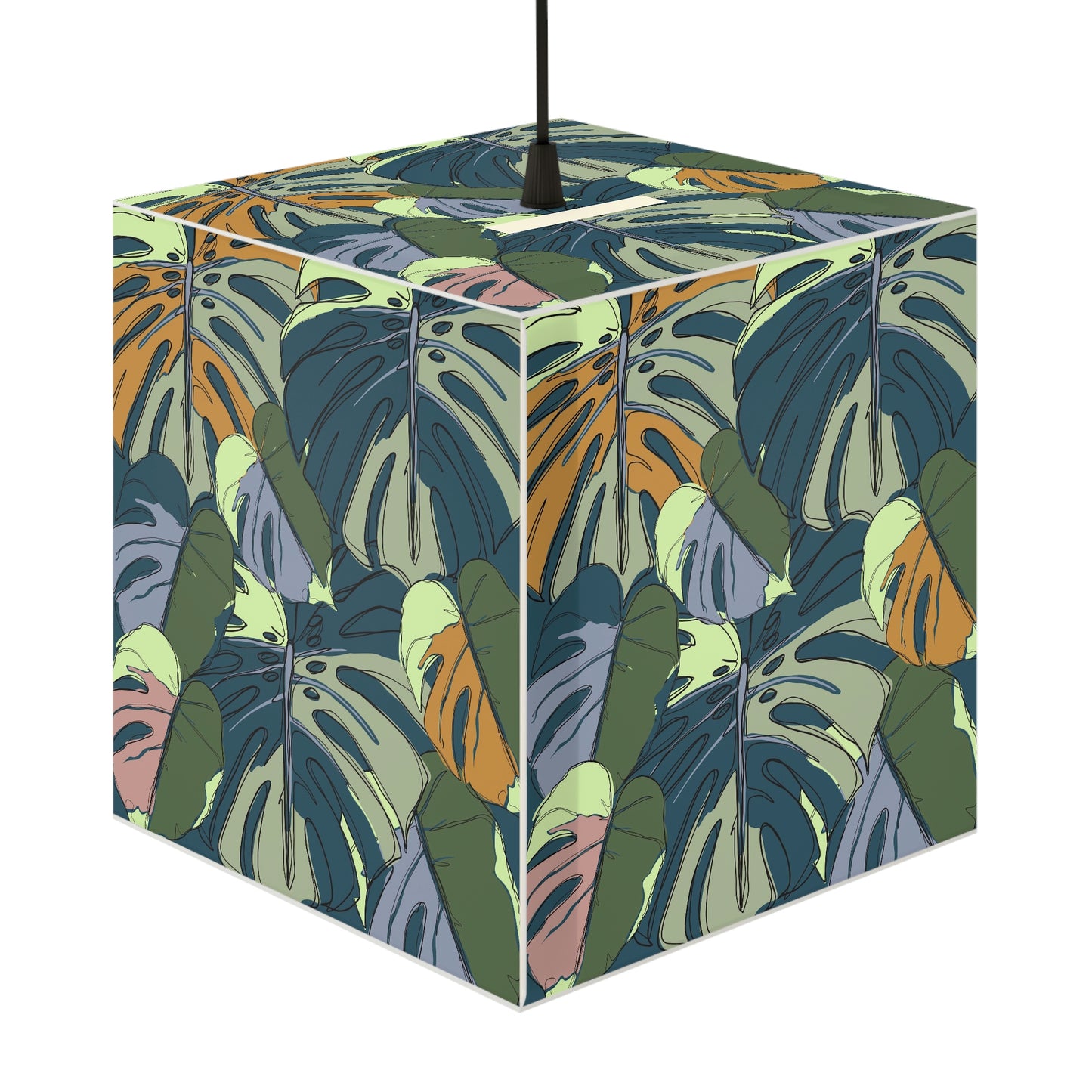 Hawaii Monstera Collection Light Cube Lamp, Tropical Monstera Leaf Cube Boho Lamp