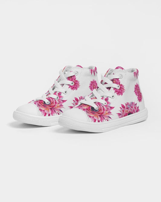 Luxe Pink Flowers Kids Hightop Canvas Shoe