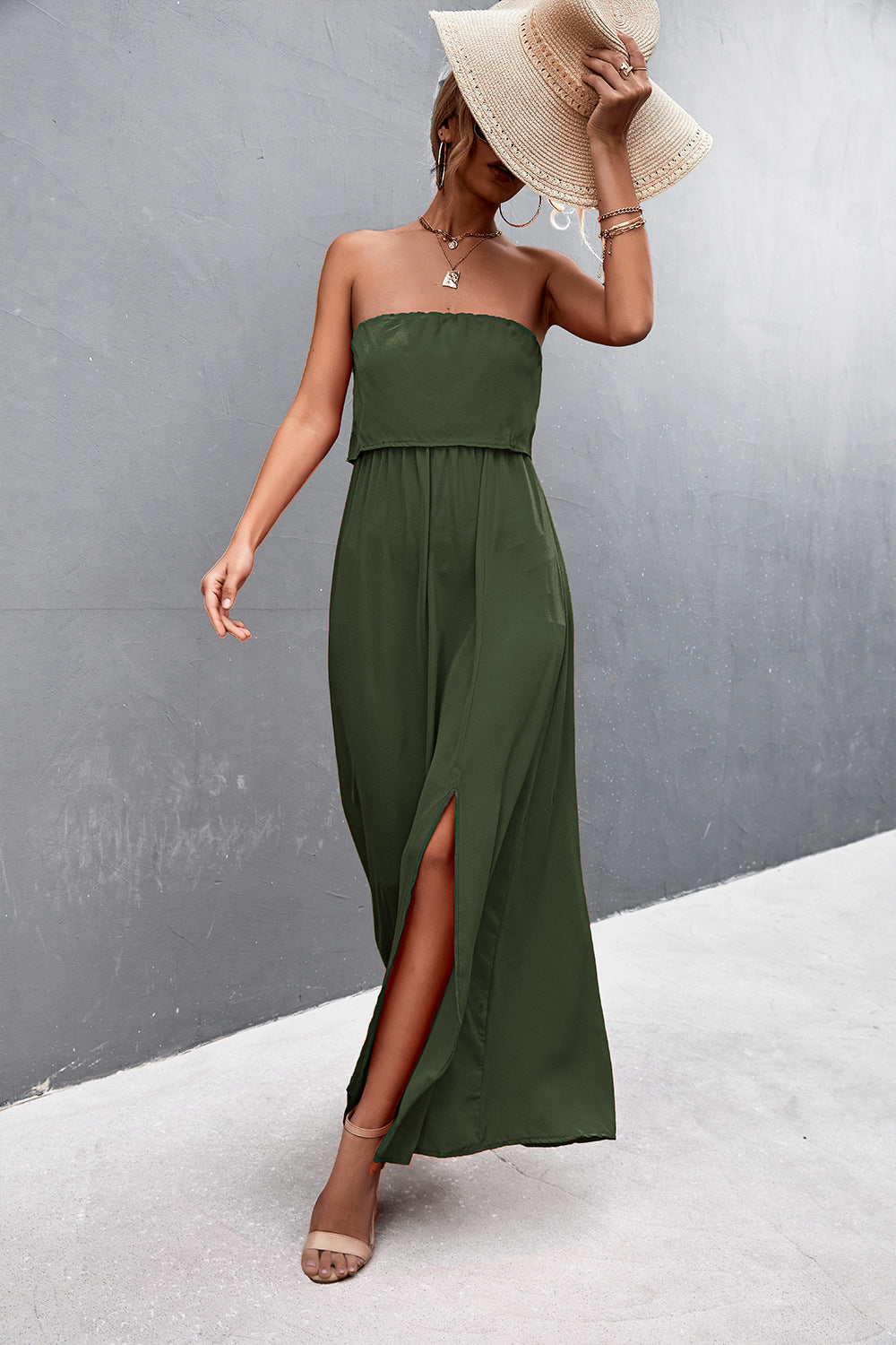 Delicate Floral Strapless Resort Maxi Dress