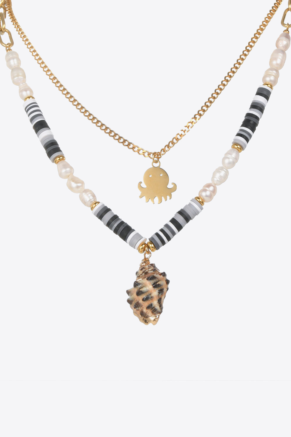 Two-Piece Pearl , Shells, Octopus Beachy Necklace Set