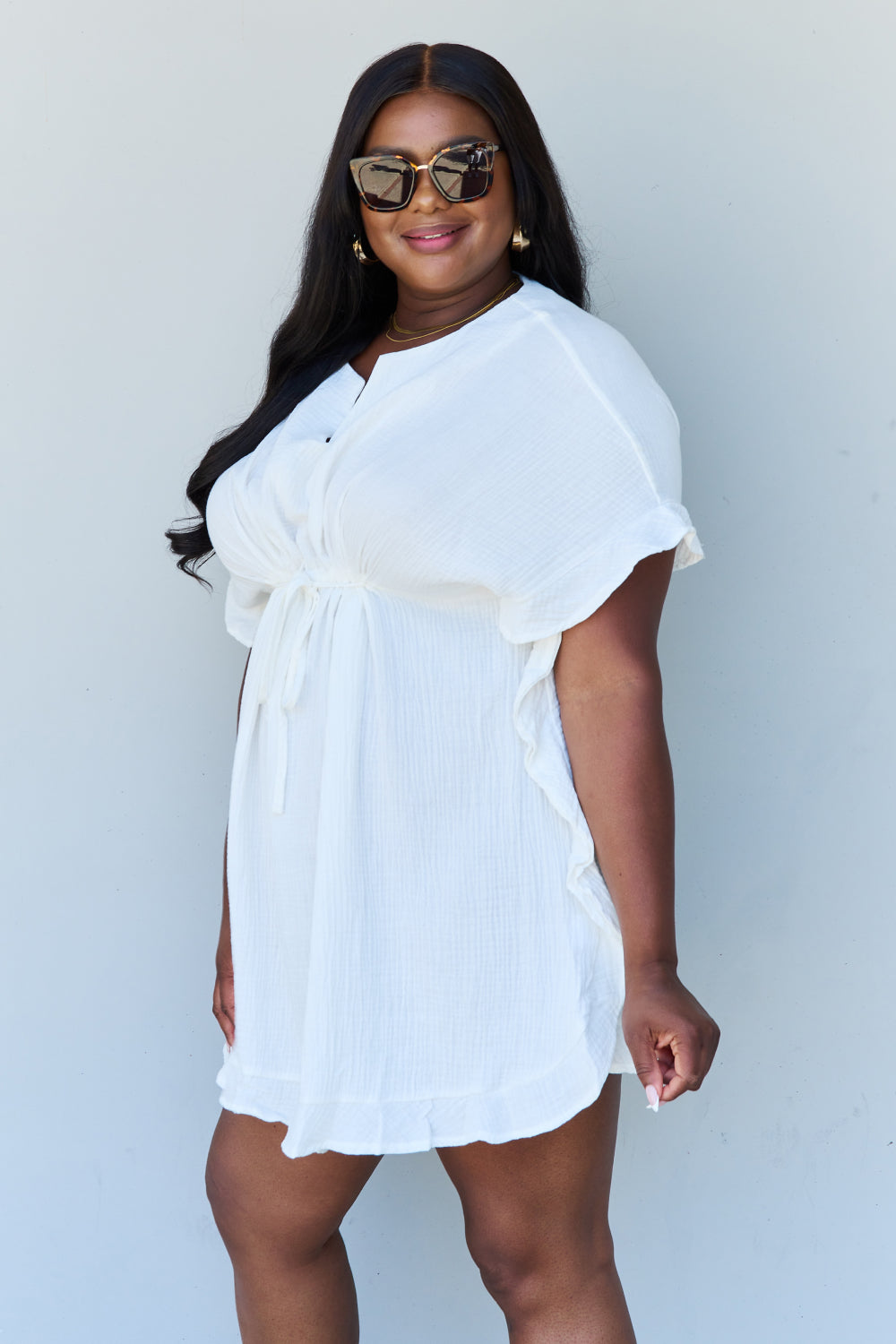 Full Size Ruffle Beach Dress White