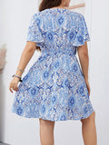 Blue Plus Size Short Summer Mini Dress