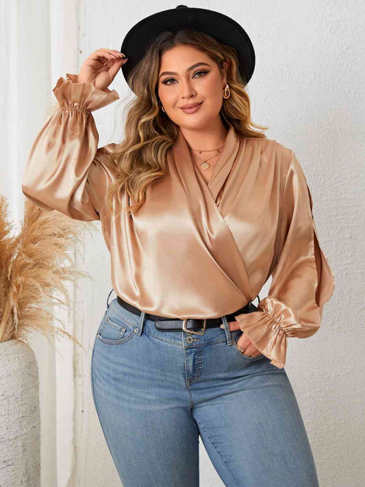 Plus Size Flounce Sleeve Gold Resort Blouse