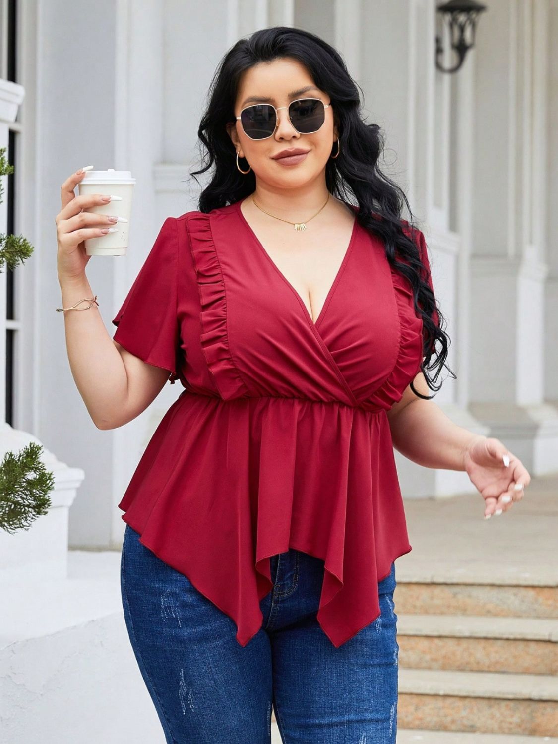 Plus Size Frill Resort Blouse