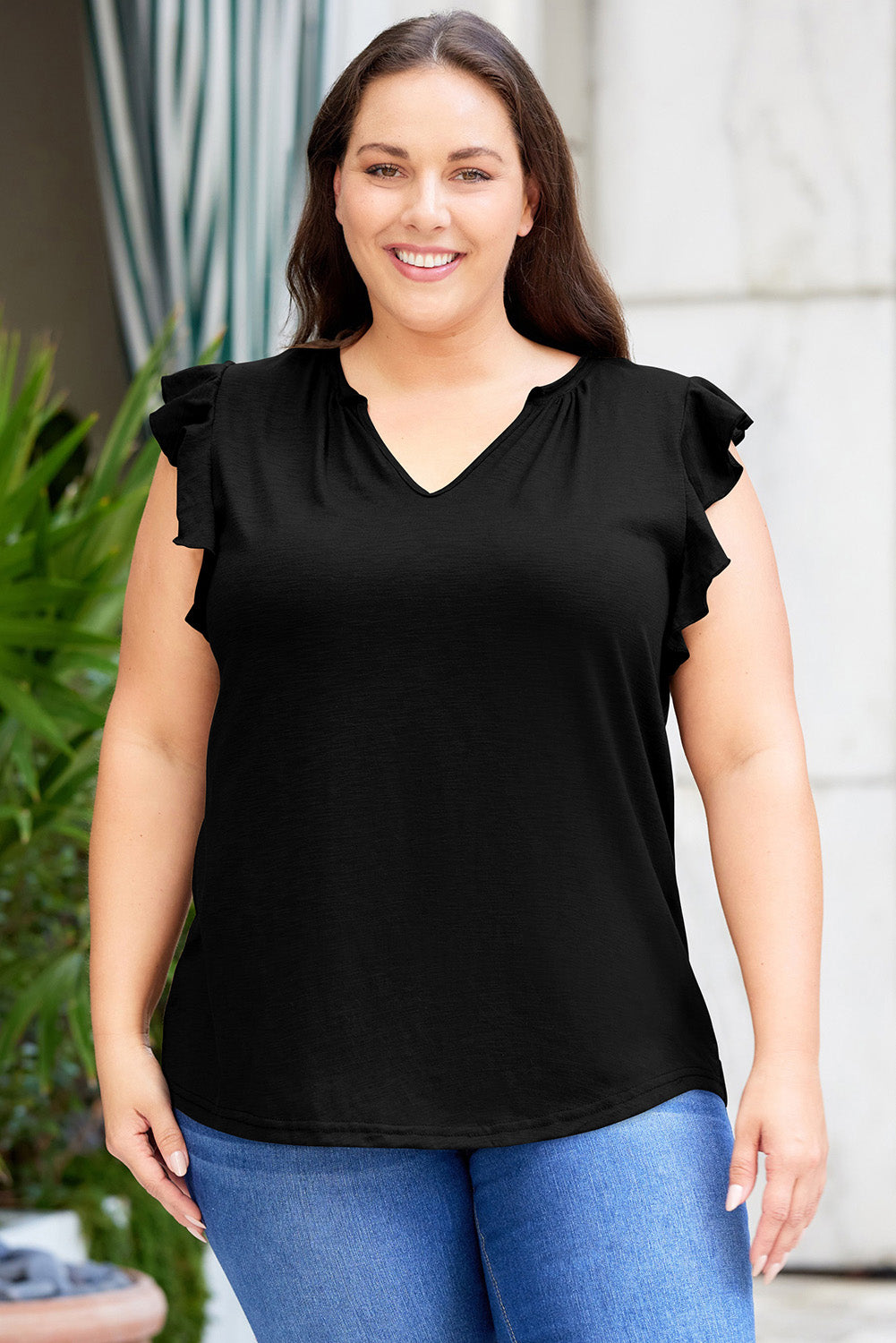 Plus Size Flutter Sleeve Resort Blouse