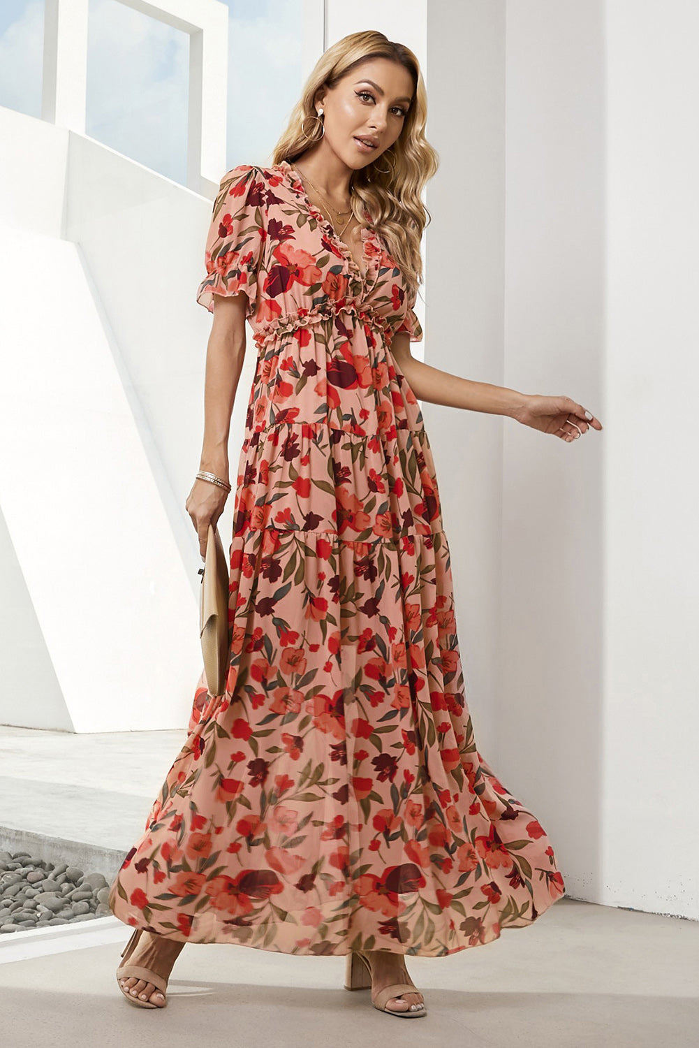 Frilly Floral Resort Maxi Dress