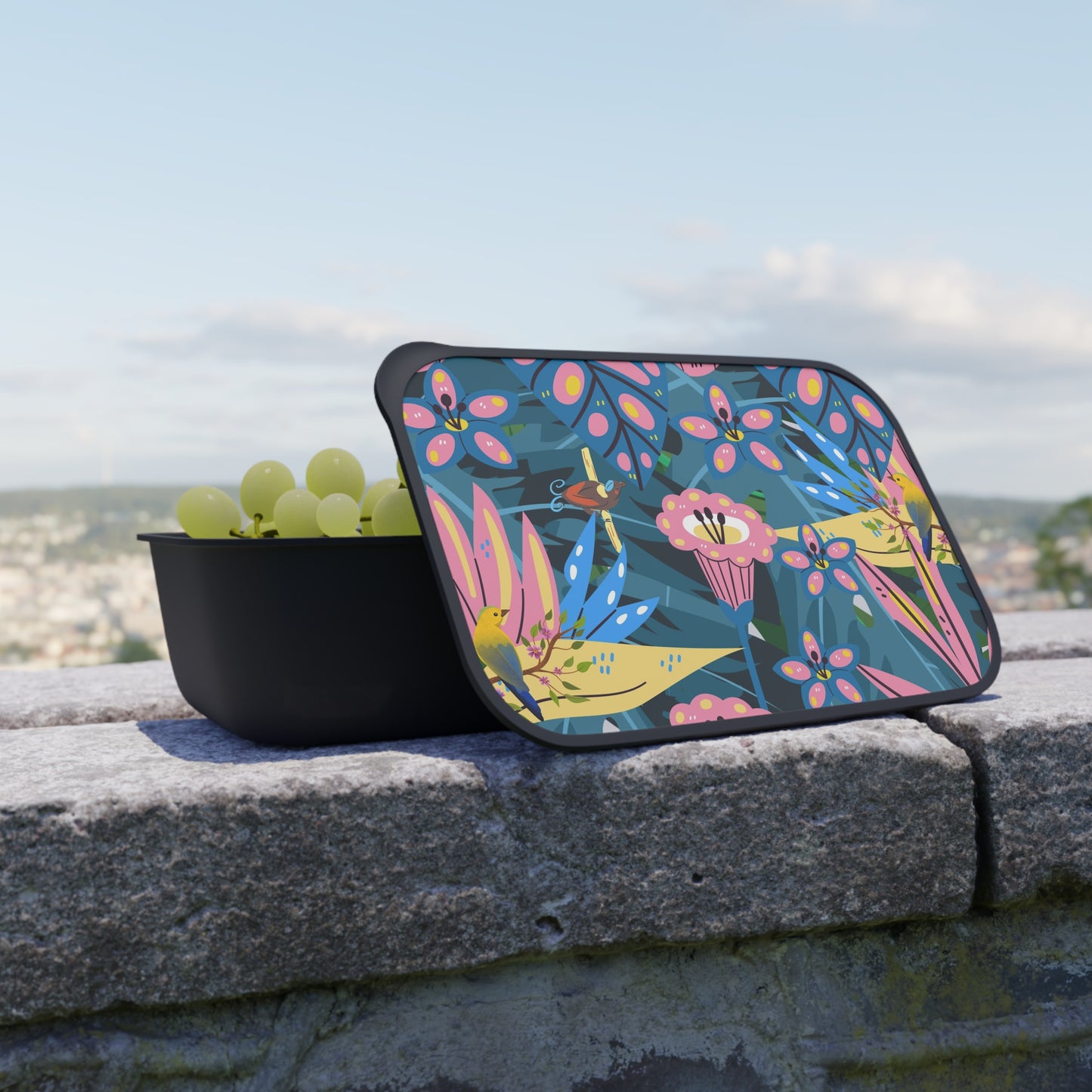 Boho Bento Box with Band and Utensils, Tropical Lunch Box