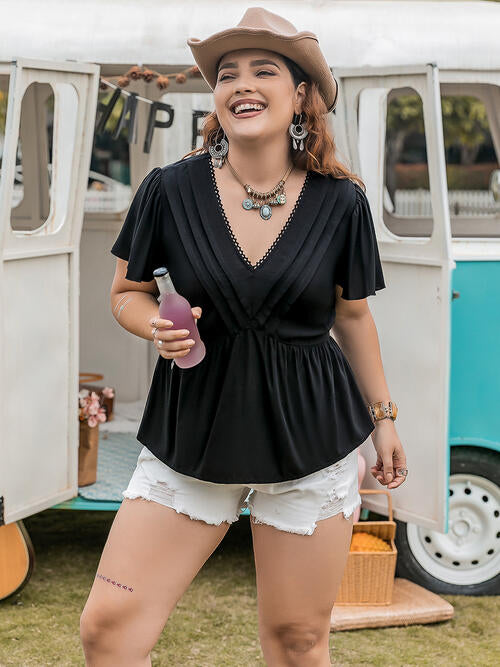 Black Plus Size V-Neck Summer Top