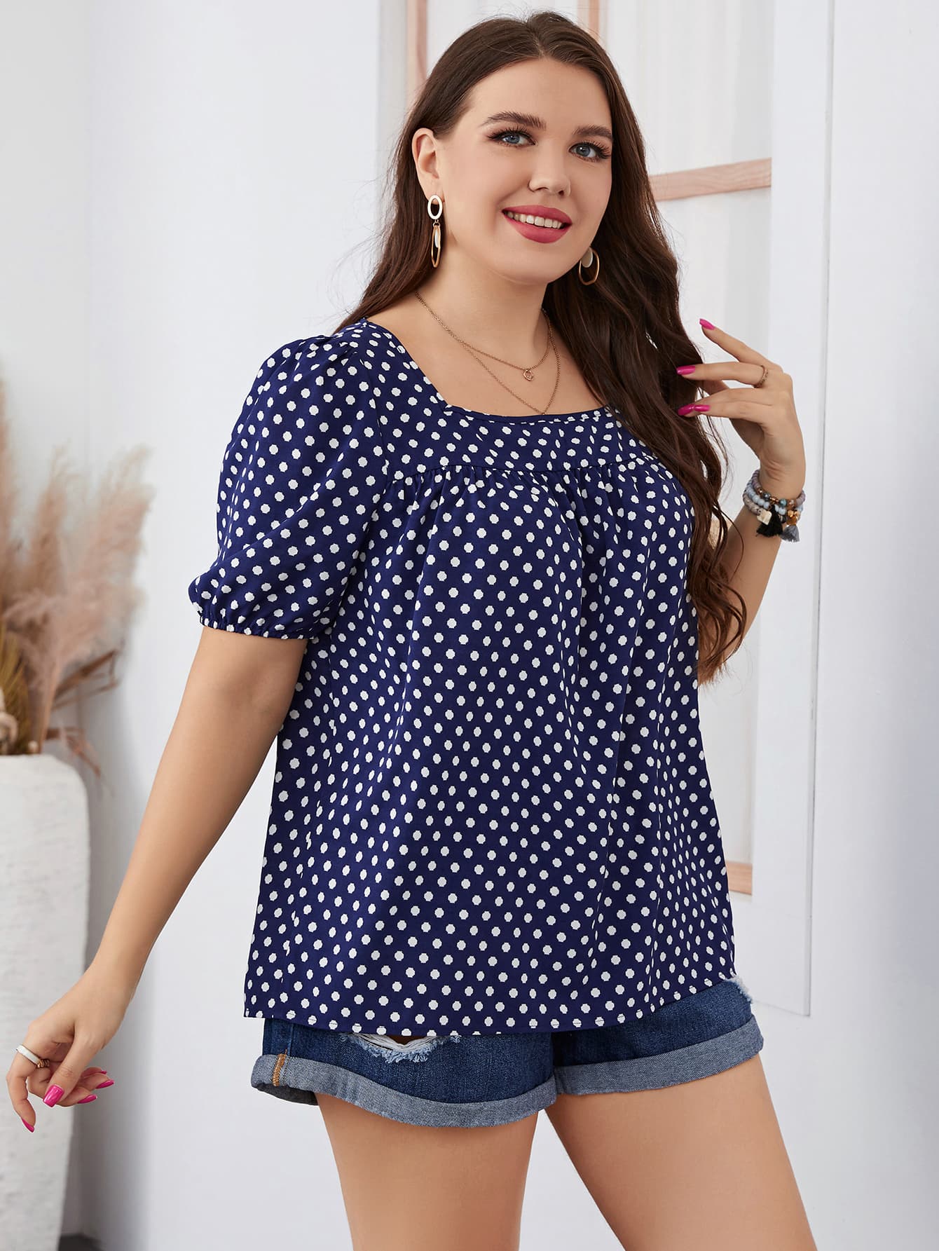 Plus Size Polka Dot Resort Vacay Blouse