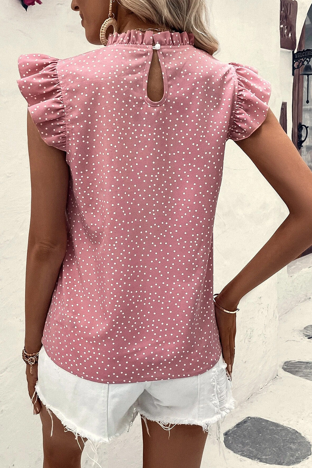 Frill Polka Dot Cap Sleeve Summer Blouse