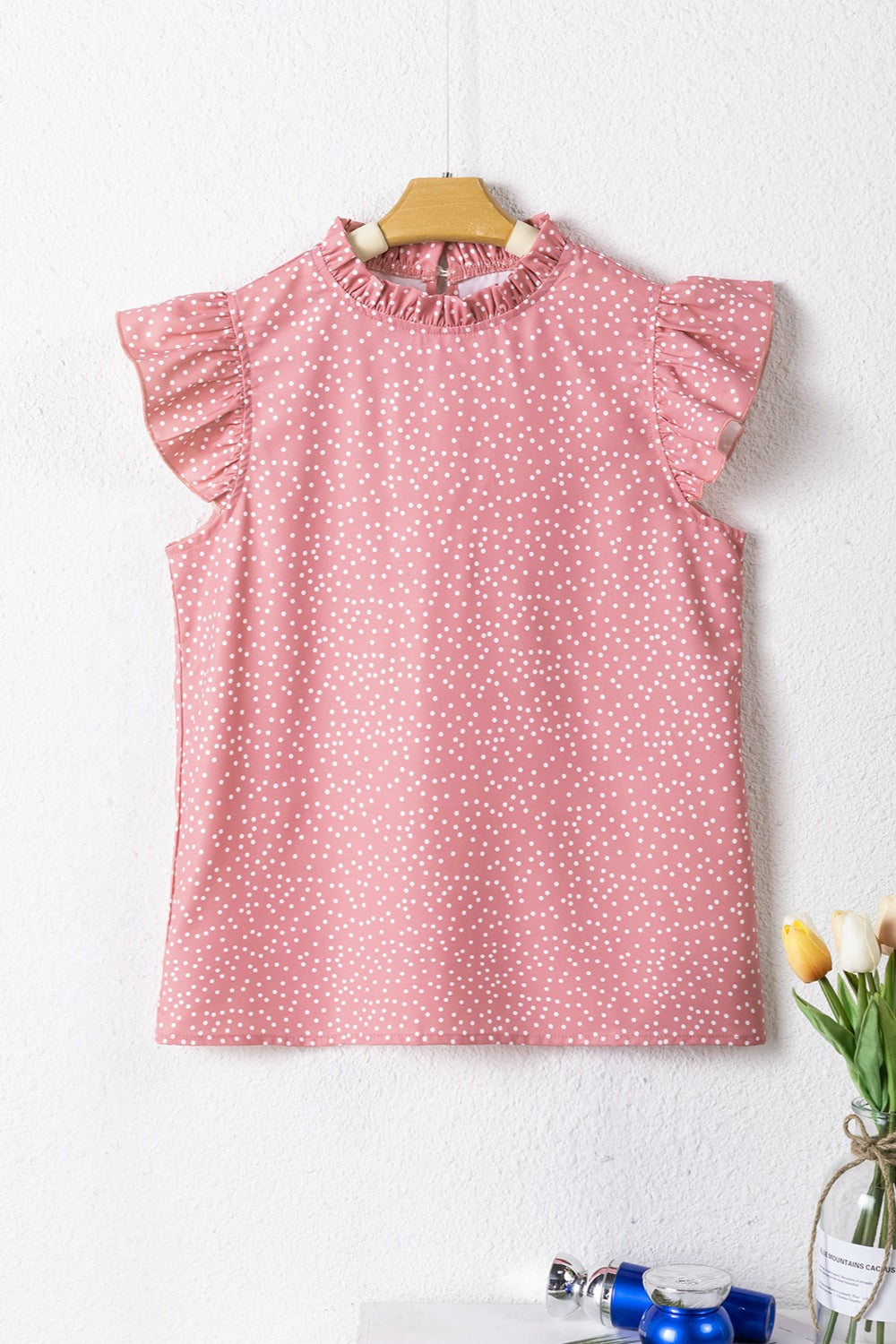 Frill Polka Dot Cap Sleeve Summer Blouse