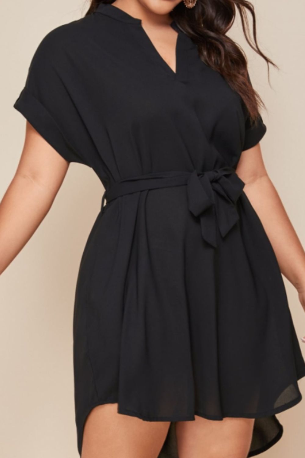 Plus Size Notched Tie Waist Mini Summer Dress up to 3XL
