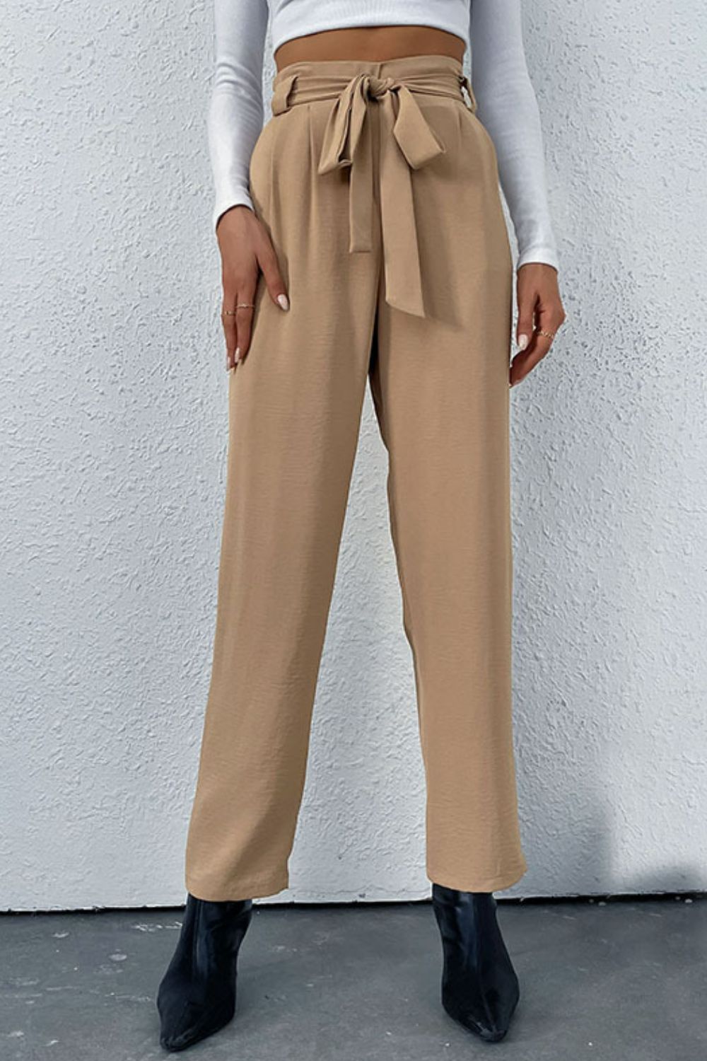 Belted Straight Leg Resort Pants with Pockets