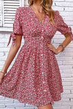 Floral Tied Puff Sleeve Button Front Summer Sundress