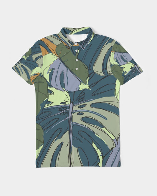 Hawaii Monstera Men's Slim Fit Tropical Print Short Sleeve Polo