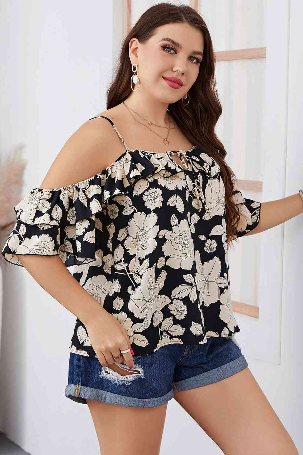 Plus Size Floral Off Shoulder Summer Top