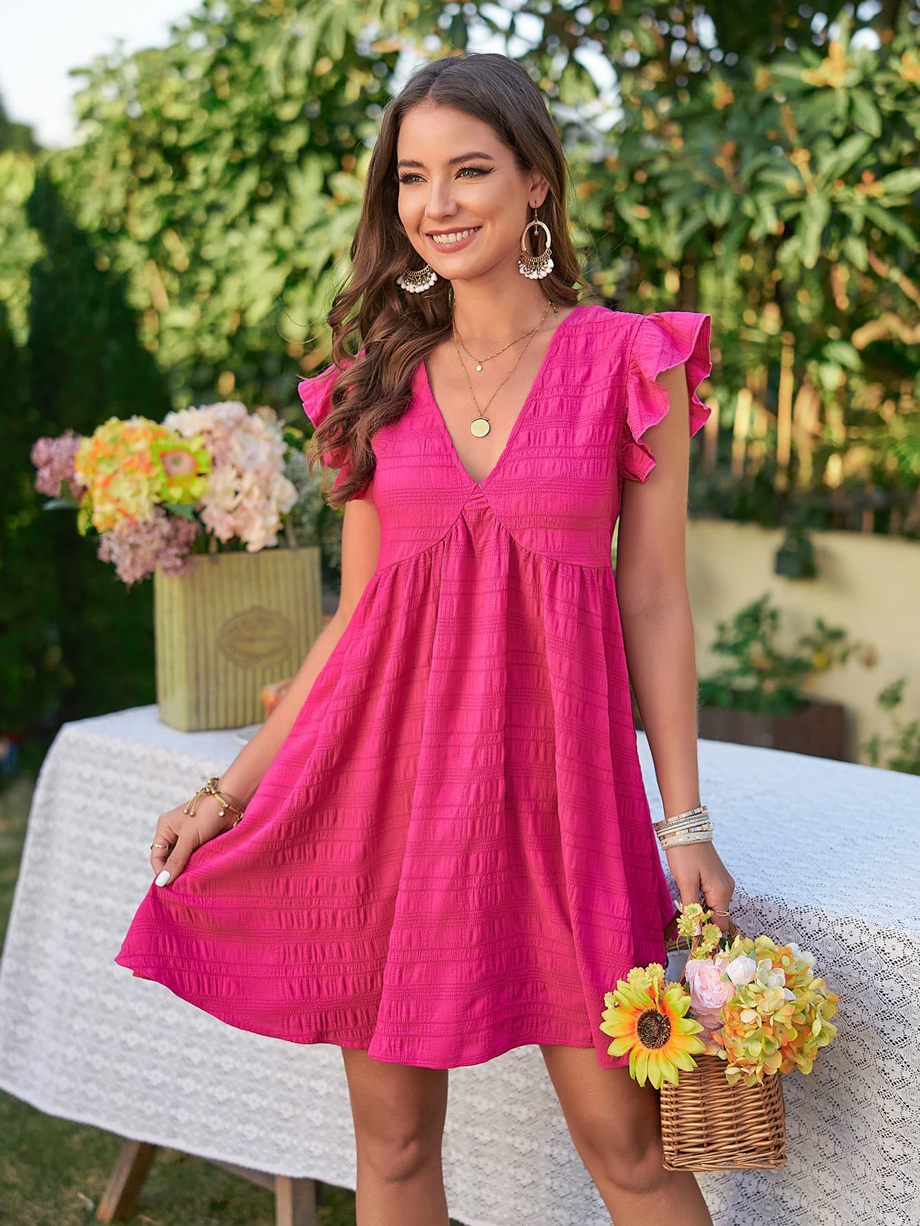 Dolly Daze Pink Maternity Ruffle Sleeve Babydoll Mini Dress – Club