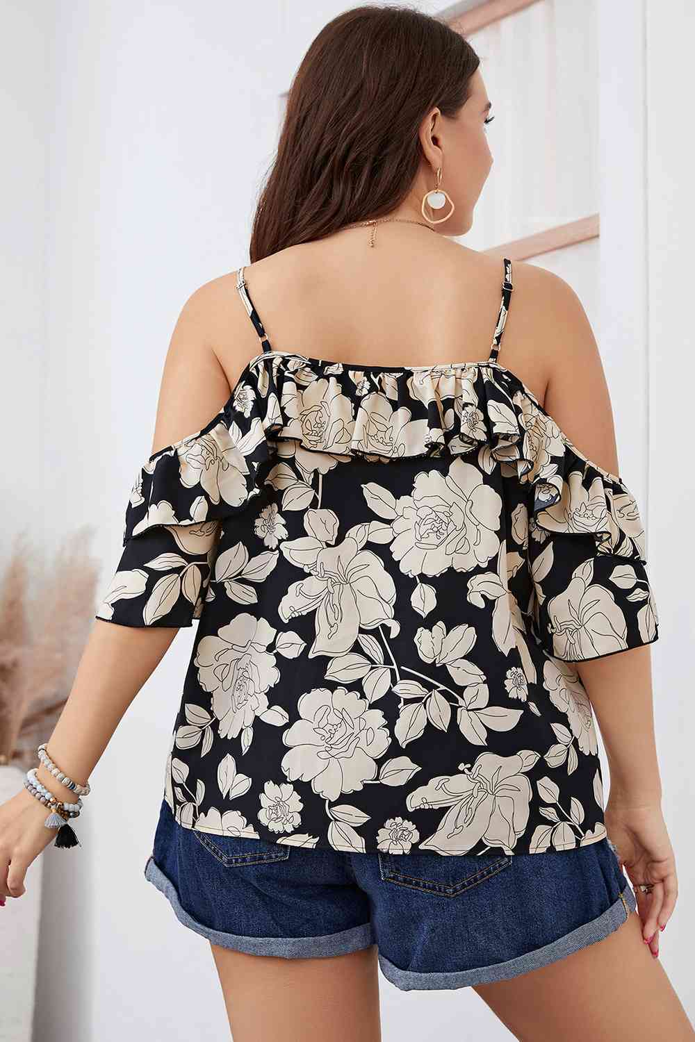 Plus Size Floral Off Shoulder Summer Top