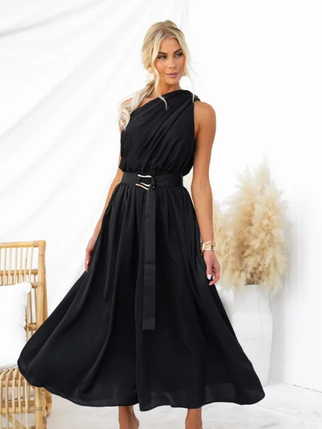 Ruched One Shoulder Resort Maxi Dress