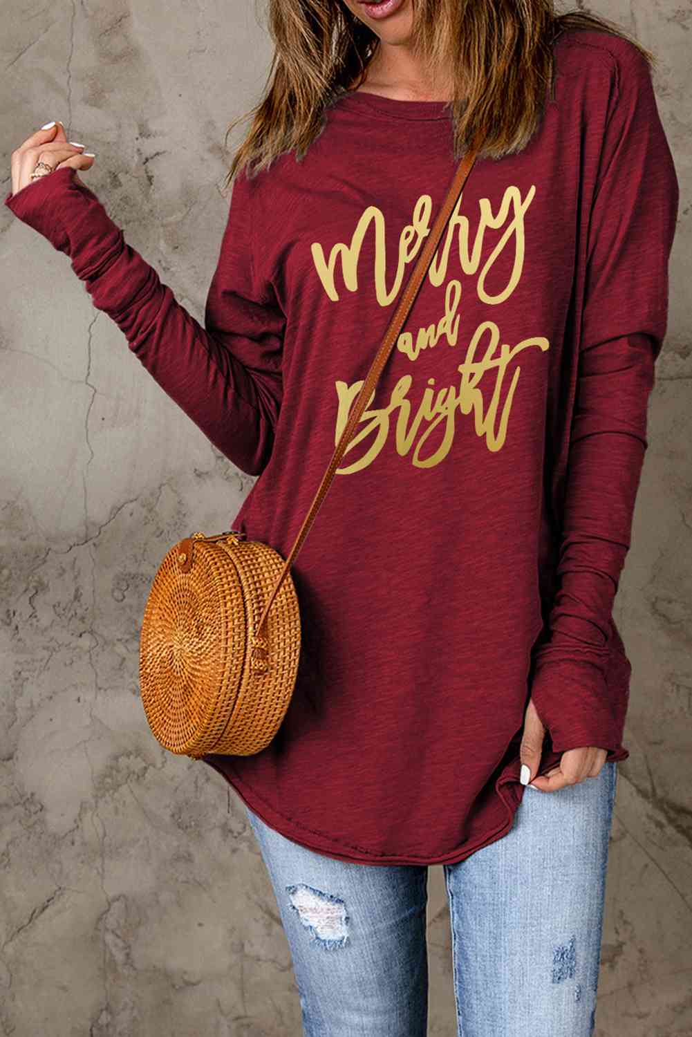 MERRY AND BRIGHT Christmas Graphic Long Sleeve T-Shirt
