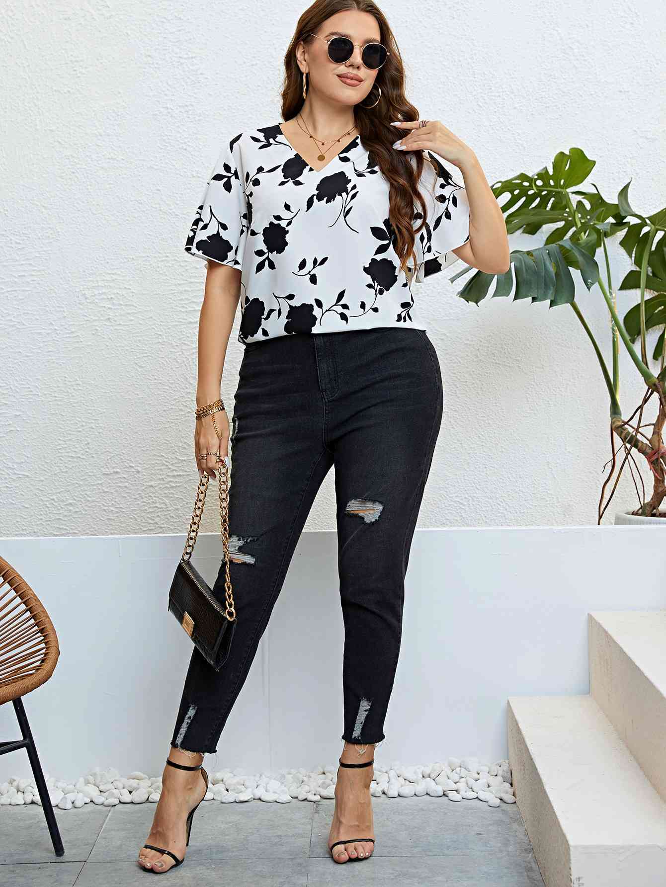 Plus Size Flutter Sleeve Resort Blouse