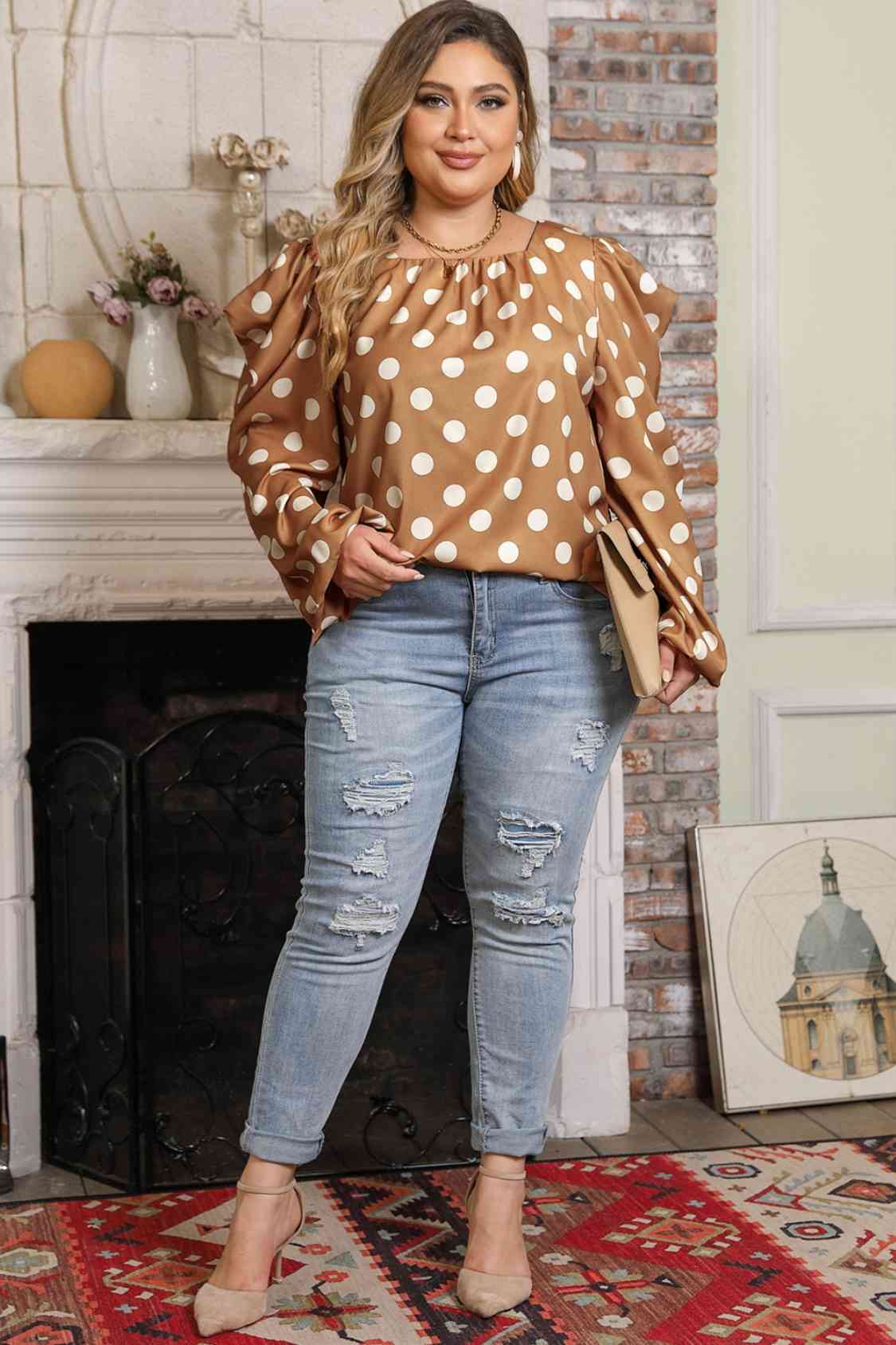 Plus Size Polka Dot Resort Blouse