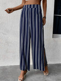 Striped Slit Wide Leg Resort Pants