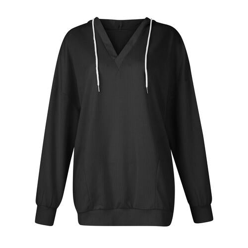 Drawstring V-Neck Long Sleeve Hoodie