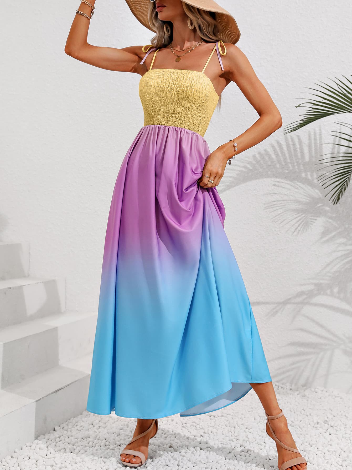 Ombre Gradient Rainbow Beach & Resort Maxi Dress