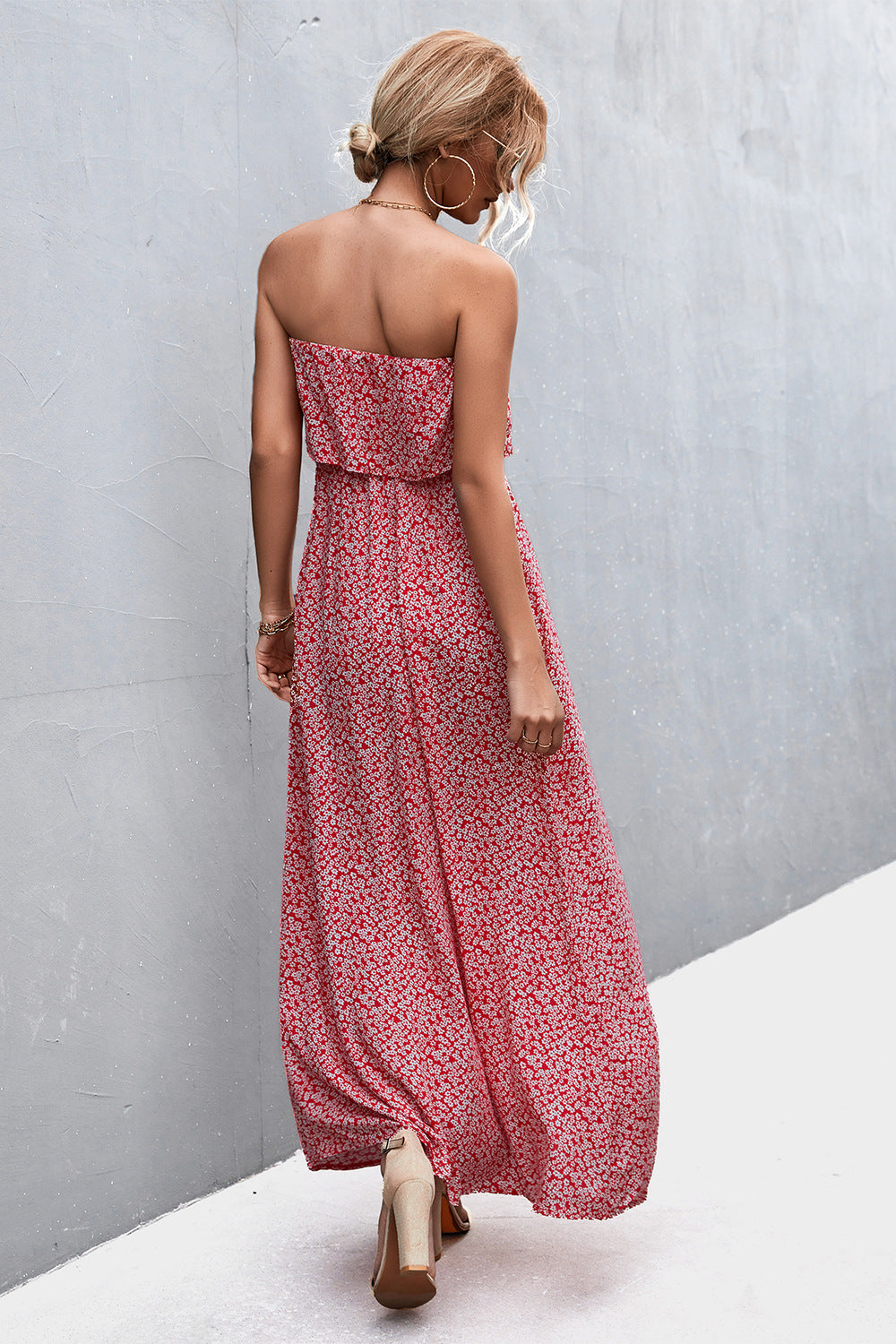 Delicate Floral Strapless Resort Maxi Dress