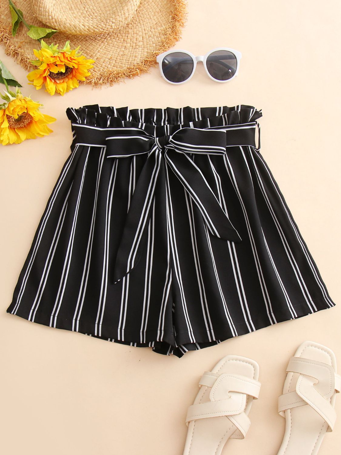 Striped Tie Belt Resort Shorts