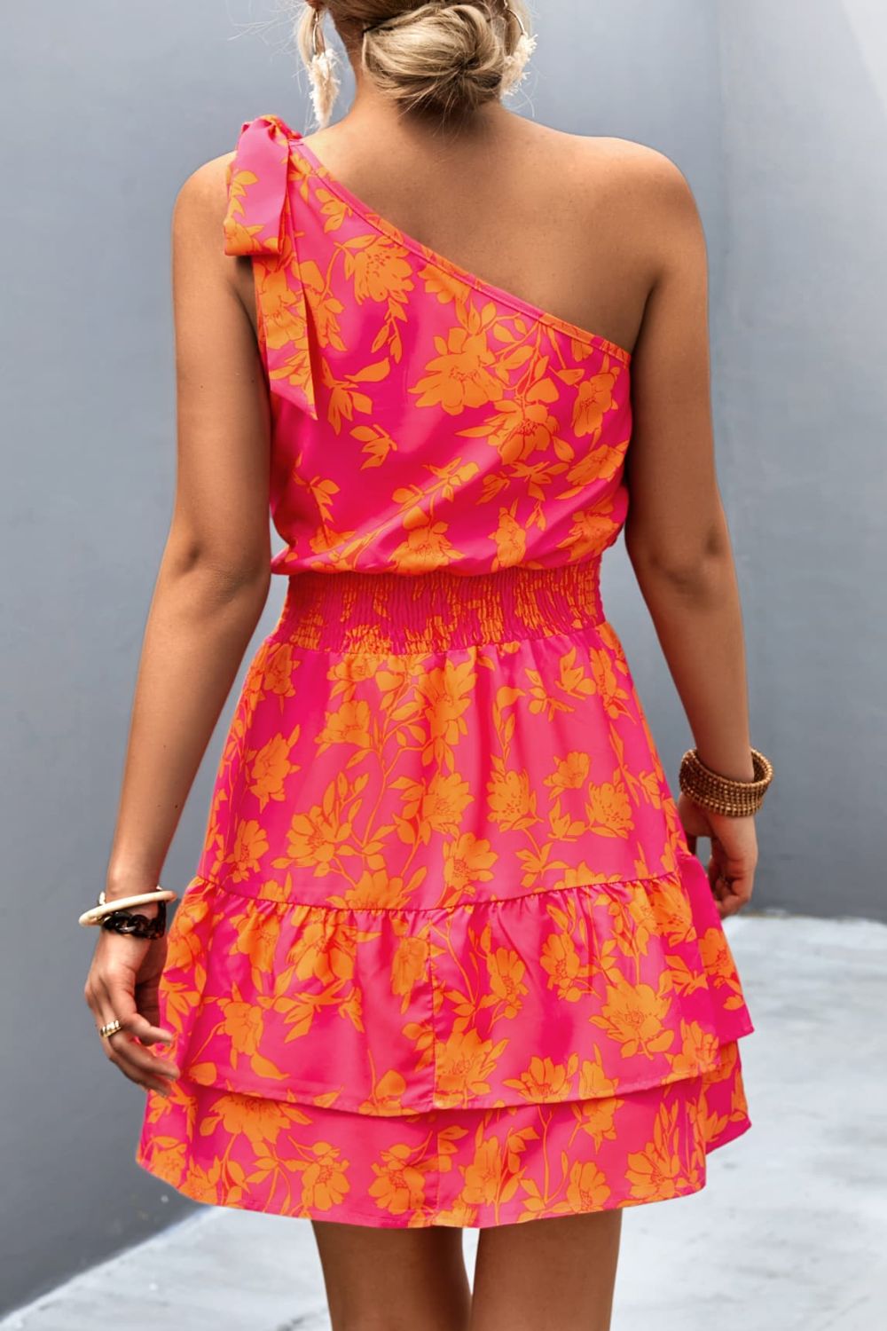 Tropical Tied Single Shoulder Short Resort Dress