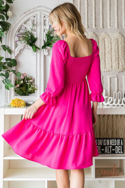 Pink Summer Ruffle Hem Dress