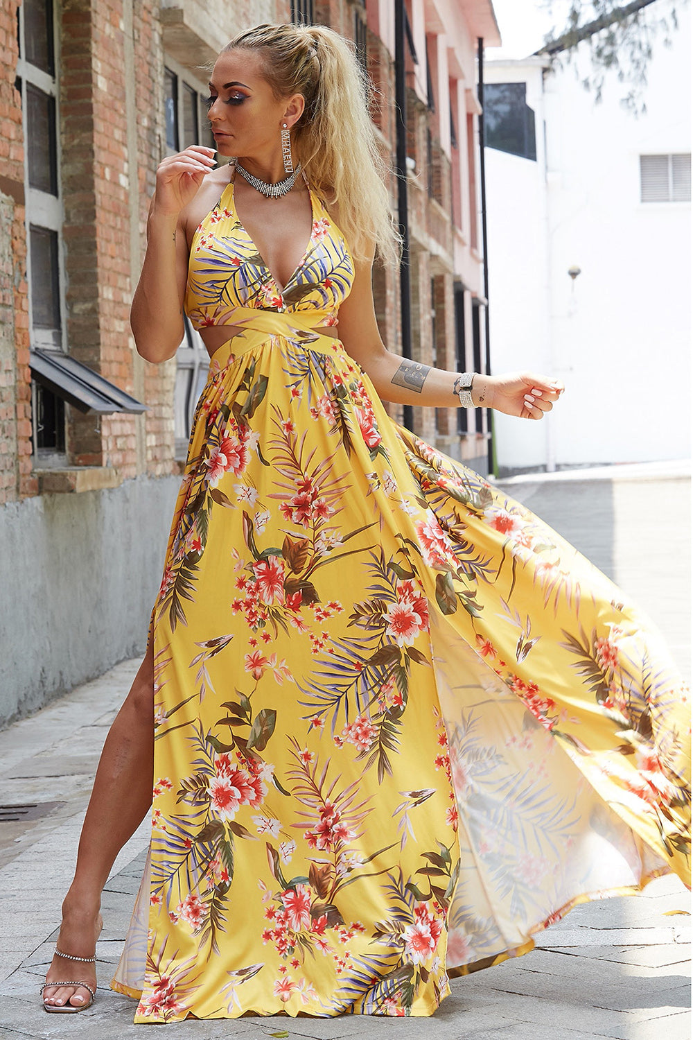 Yellow Tropical Resort Maxi Dress