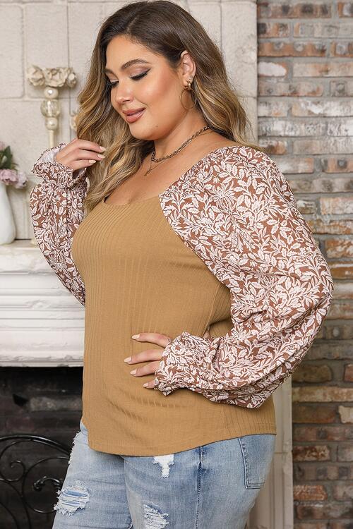 Plus Size Floral Square Neck Summer Top