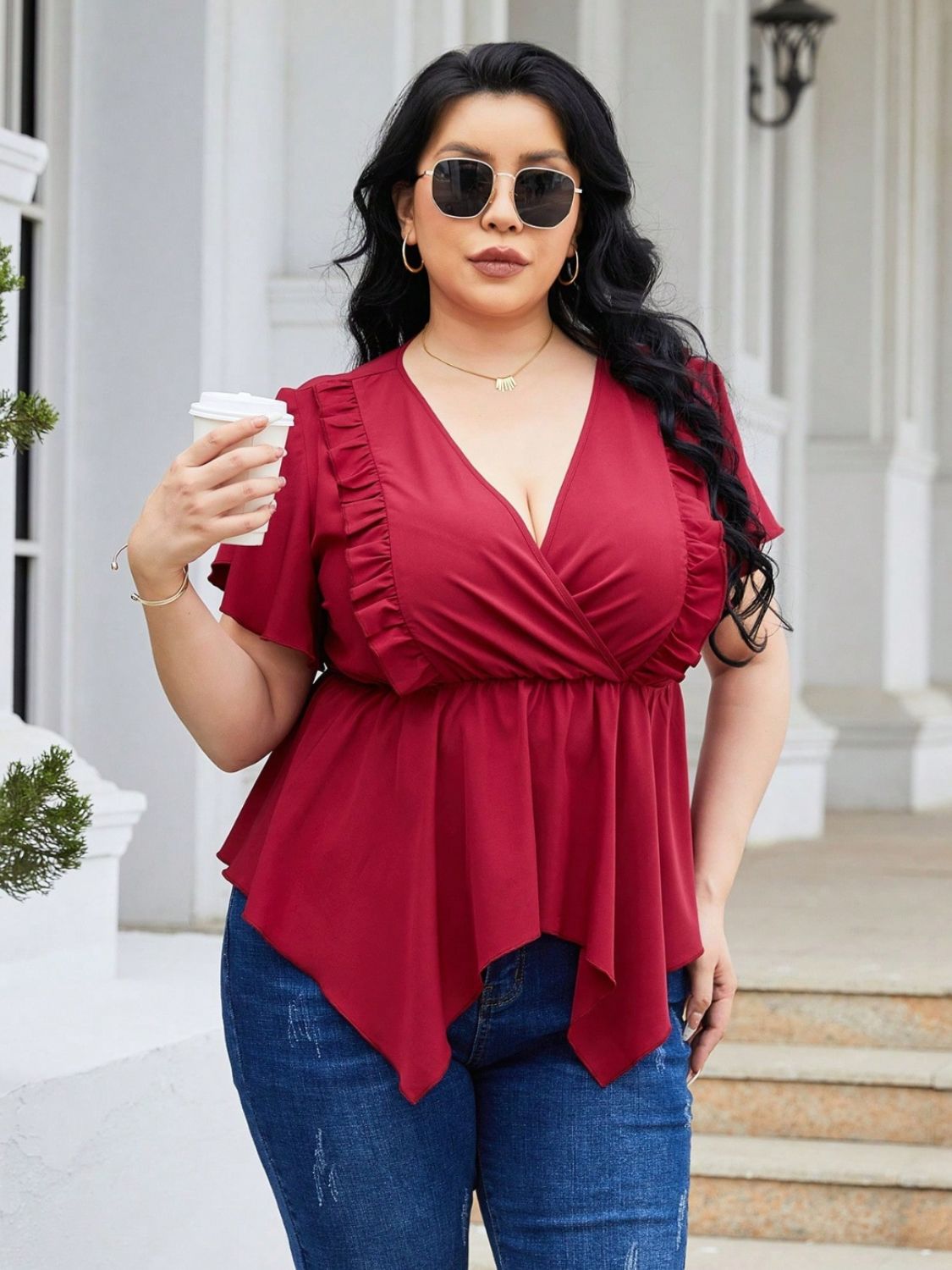 Plus Size Frill Resort Blouse