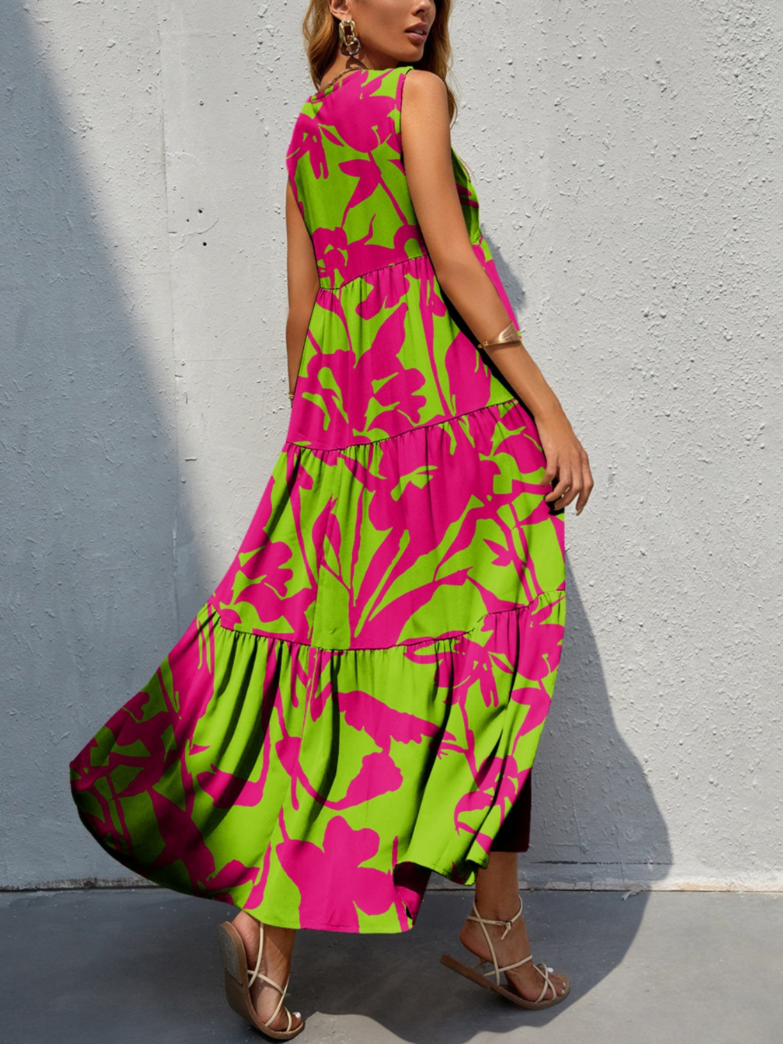 Bold Boho Tiered Summer Midi Dress