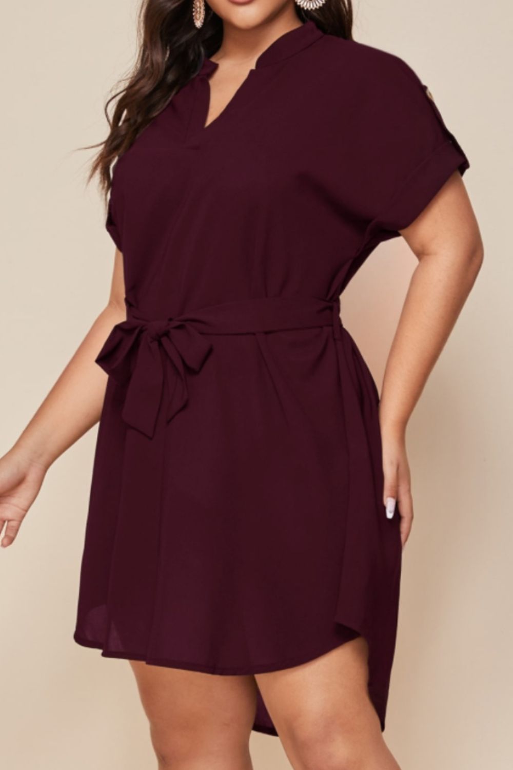 Plus Size Notched Tie Waist Mini Summer Dress up to 3XL