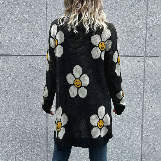Smiley Face Flowers Cardigan - Super Cute