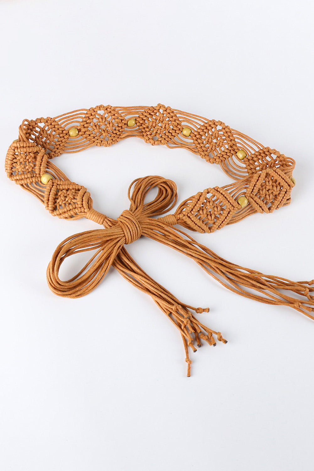 Boho Braid Belt with Fringes & Wood Beads