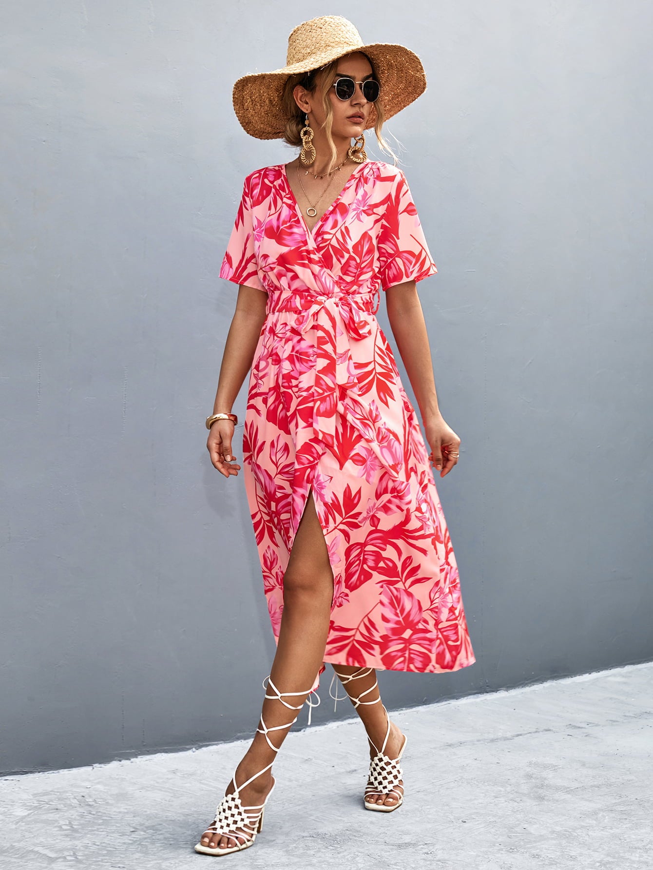 Strawberry Pink Hawaiian Tropical Resort Dress