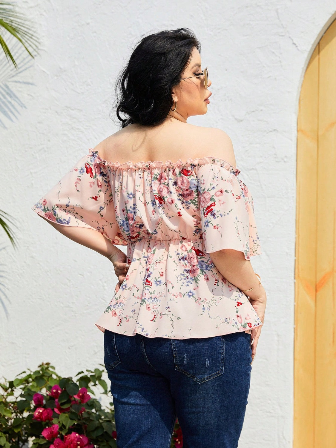 Plus Size Frill Printed Summer Top