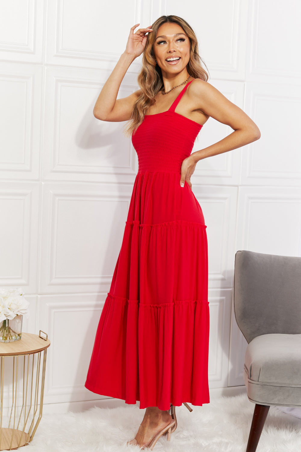 Full Size Red Summer Midi Dress