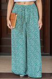 Plus Size Elastic Waist Tied Wide Leg Summer Pants Teal