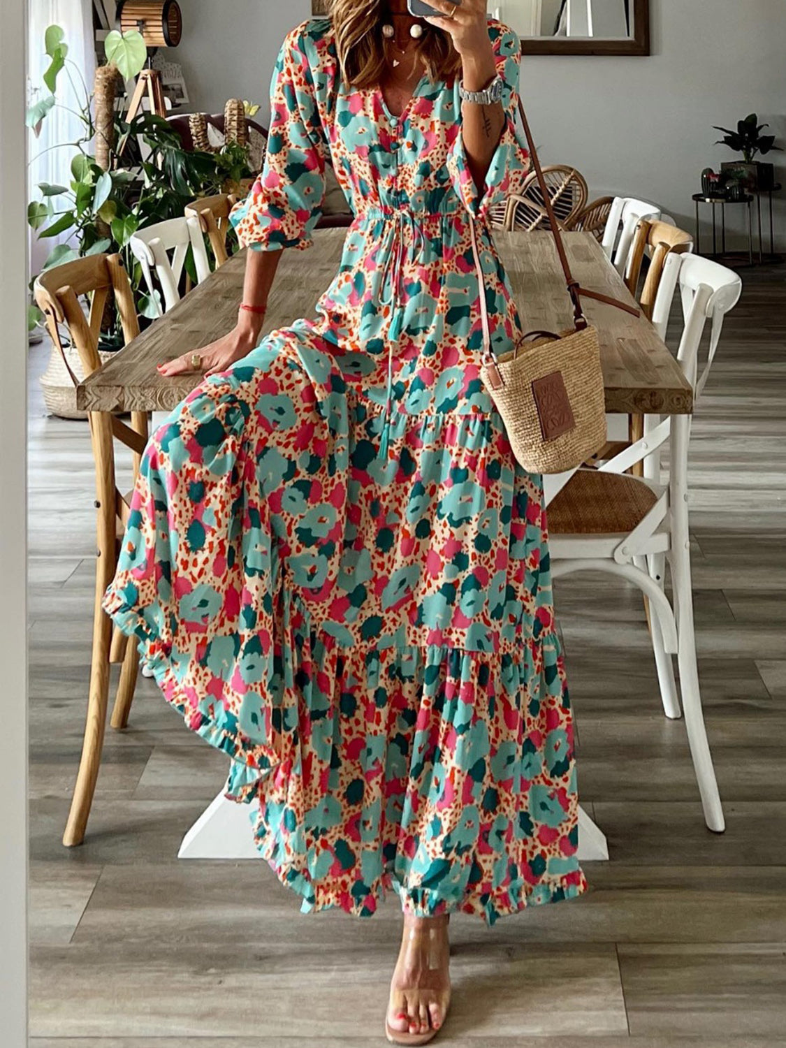 Quarter Sleeve Boho Resort Maxi Dress