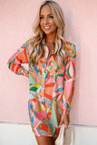 Multicolored Long Sleeve Resort Shirt Dress