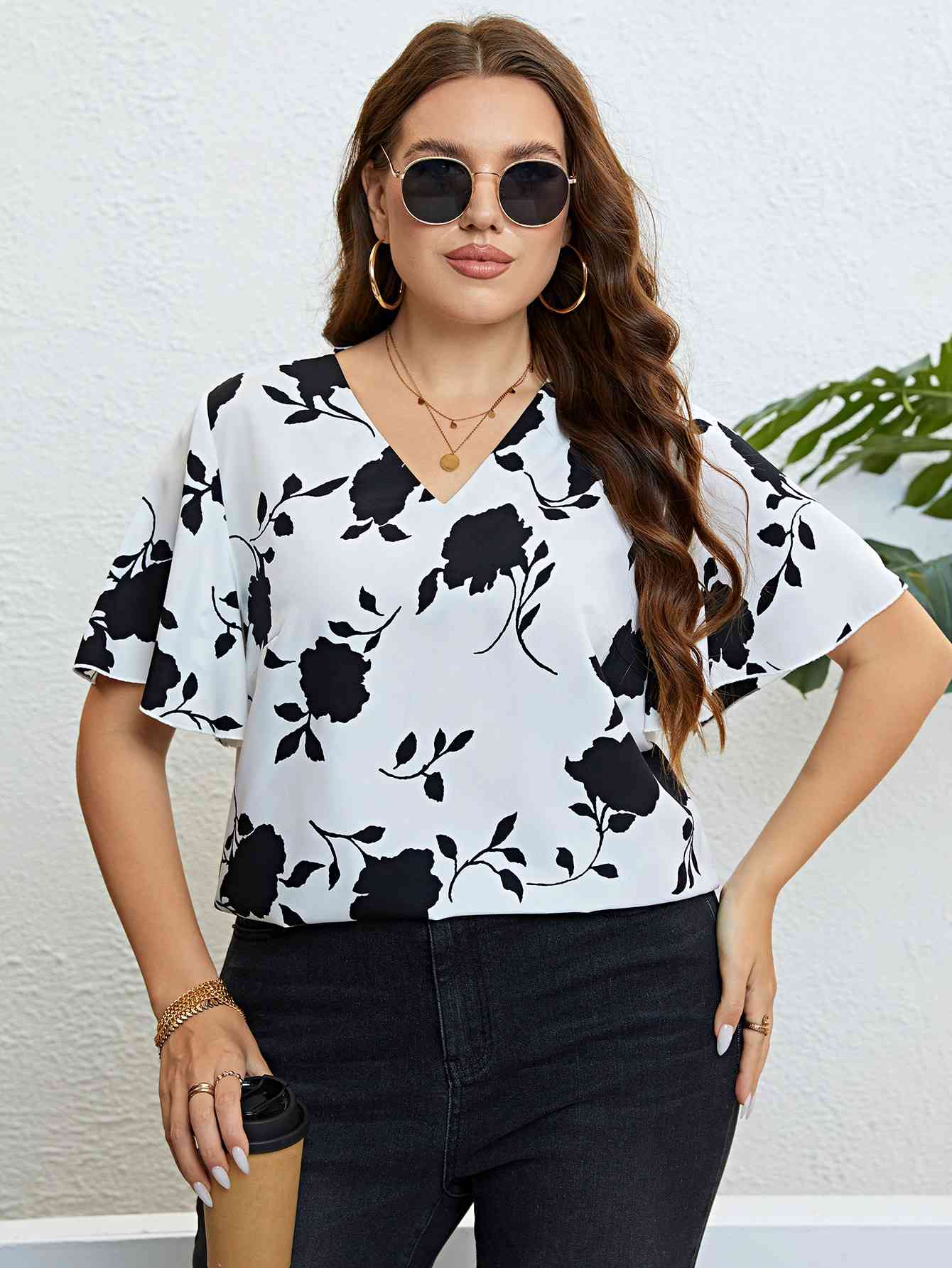 Plus Size Flutter Sleeve Resort Blouse