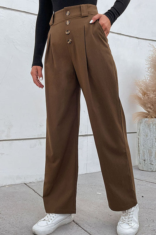Resort Style Pleated Waist Wide Leg Pants with Pockets